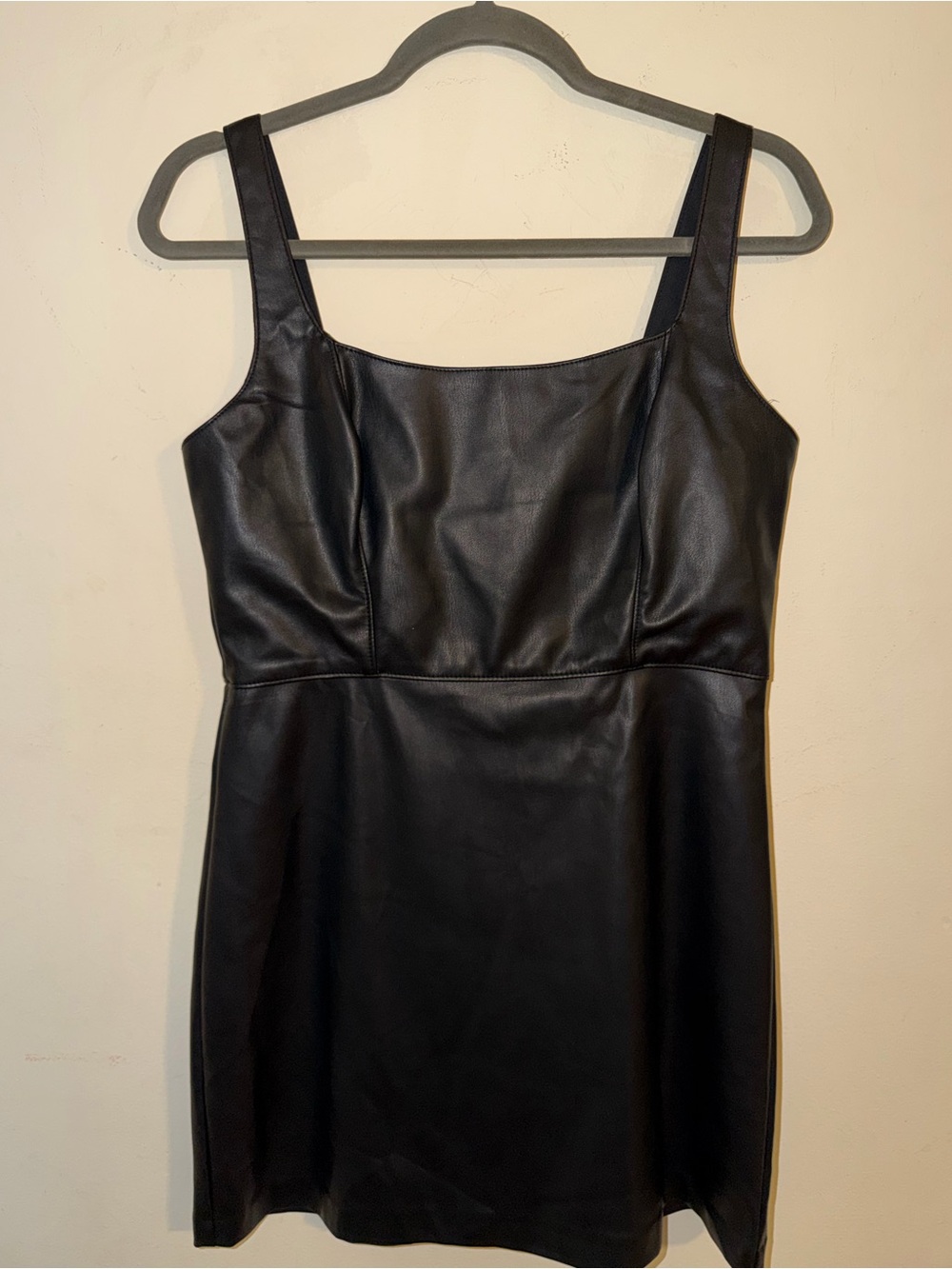 Abercrombie & Fitch Black Faux Leather Pinafore Mini Shift Dress - MP